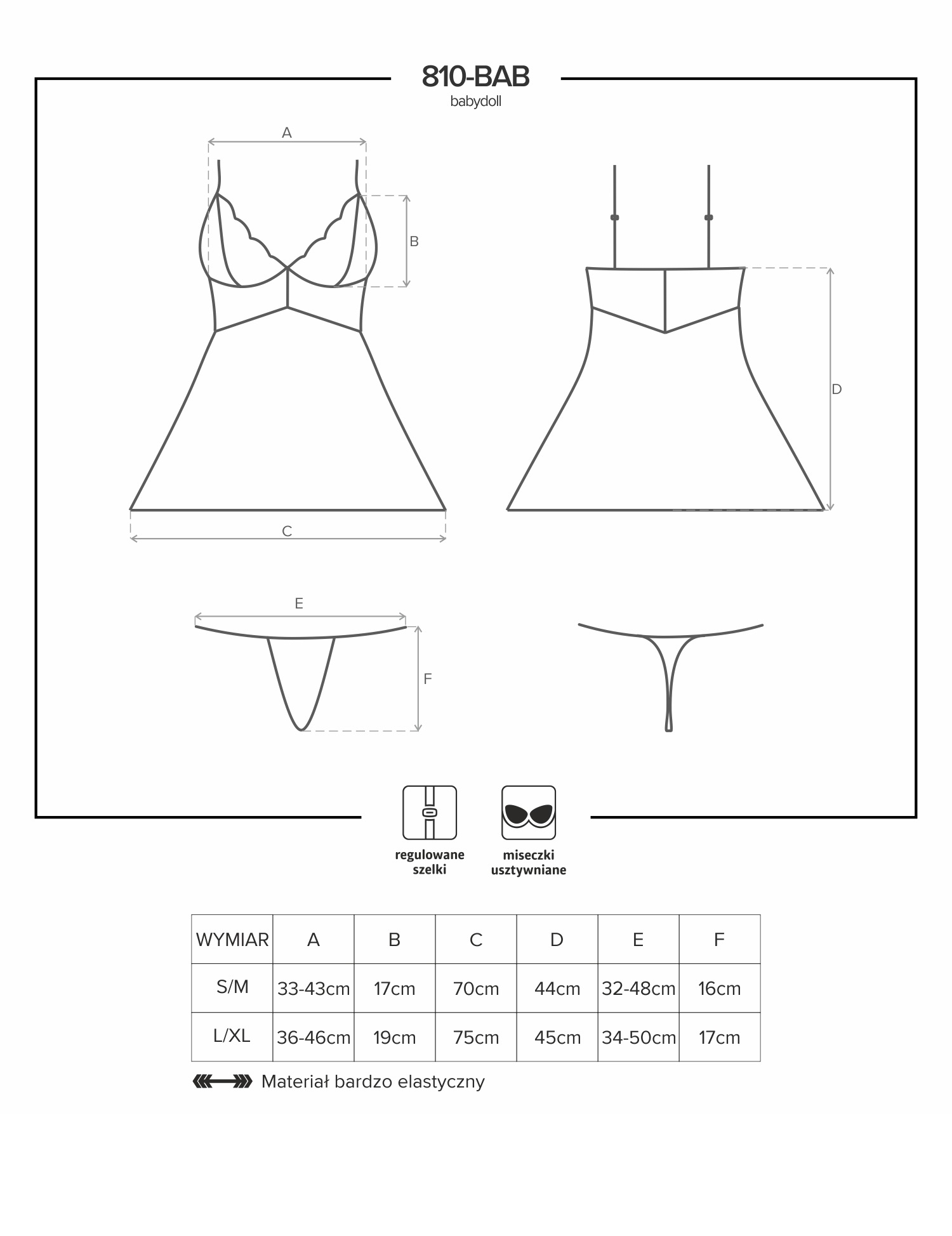 KOMPLET OBSESSIVE 810-BAB-1 BABYDOLL I STRINGI S/M czarny