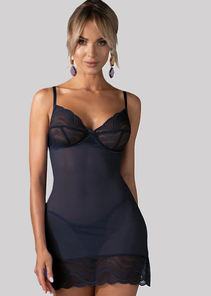 KOMPLET OBSESSIVE NIGHTLY BLUE KOSZULKA I STRINGI XS/S